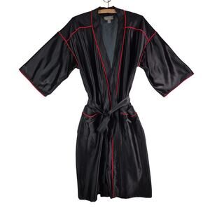 PLAYBOY Vintage Black W/Red Piping Robe Mens OSFM